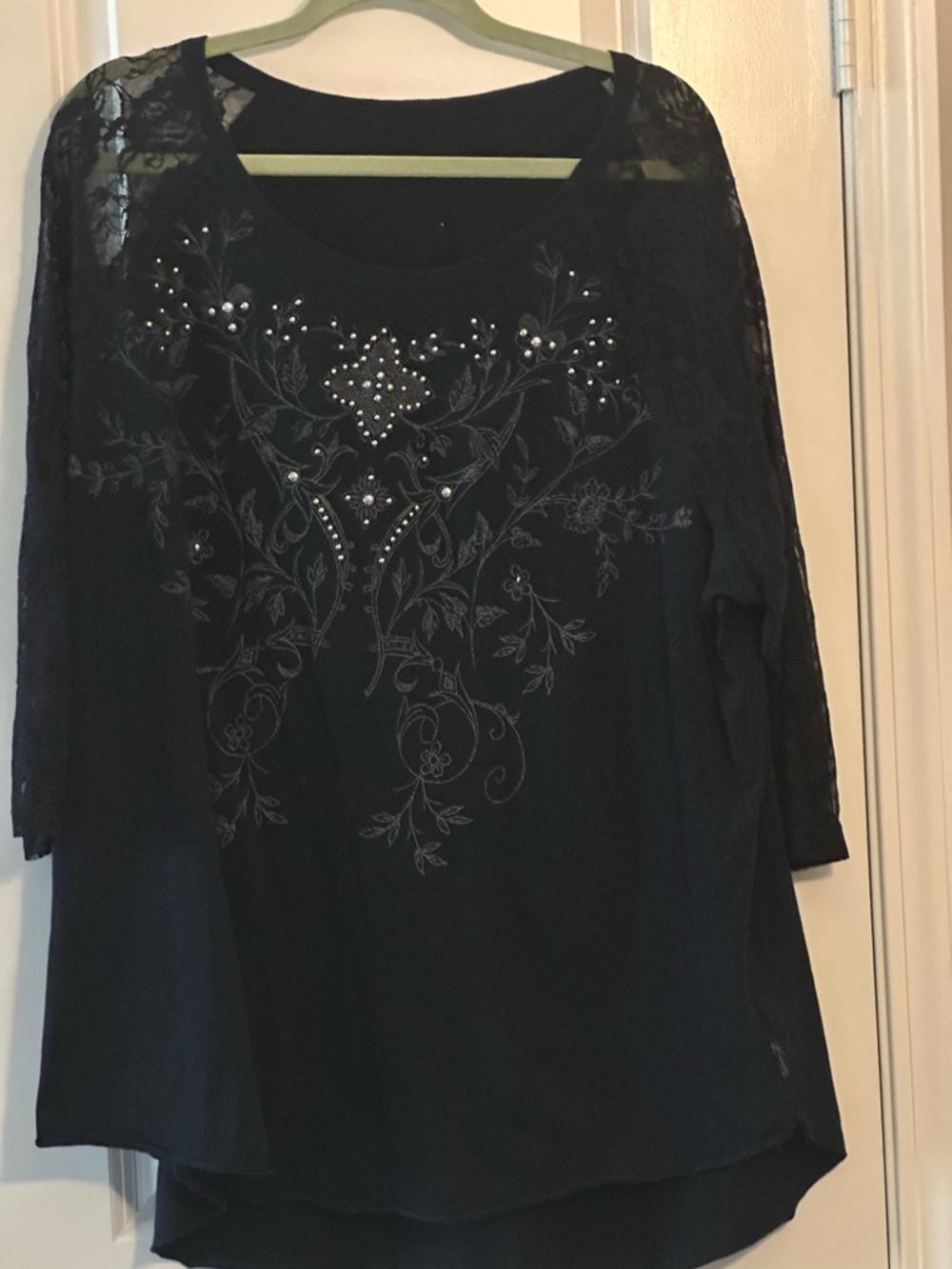 Lane Bryant Black Embroidered Lace-Trim Tunic